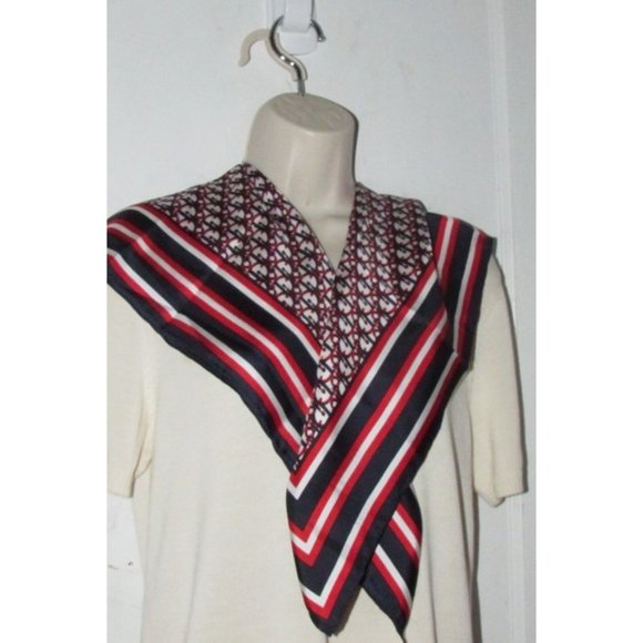 DIOR Red White Navy Trotter Print Logo Silk Scarf - Picture 6 of 9